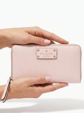 Kate Spade New York Pink Pebbled Leather Large Zip Around Wallet